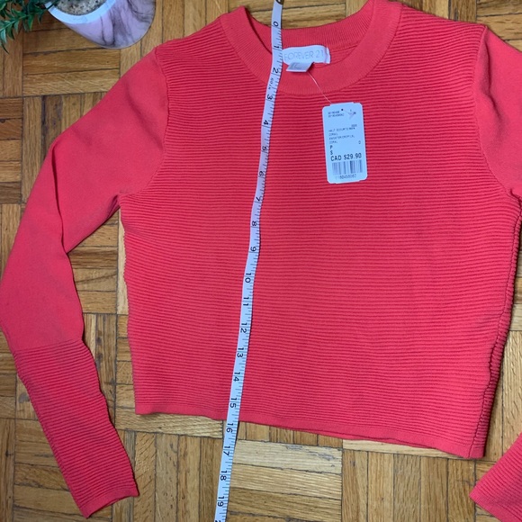 Coral Pink ⭐️ Ribbed Slight Crop Longsleeve Sweater Forever 21 NEW WITH TAG - Picture 6 of 8
